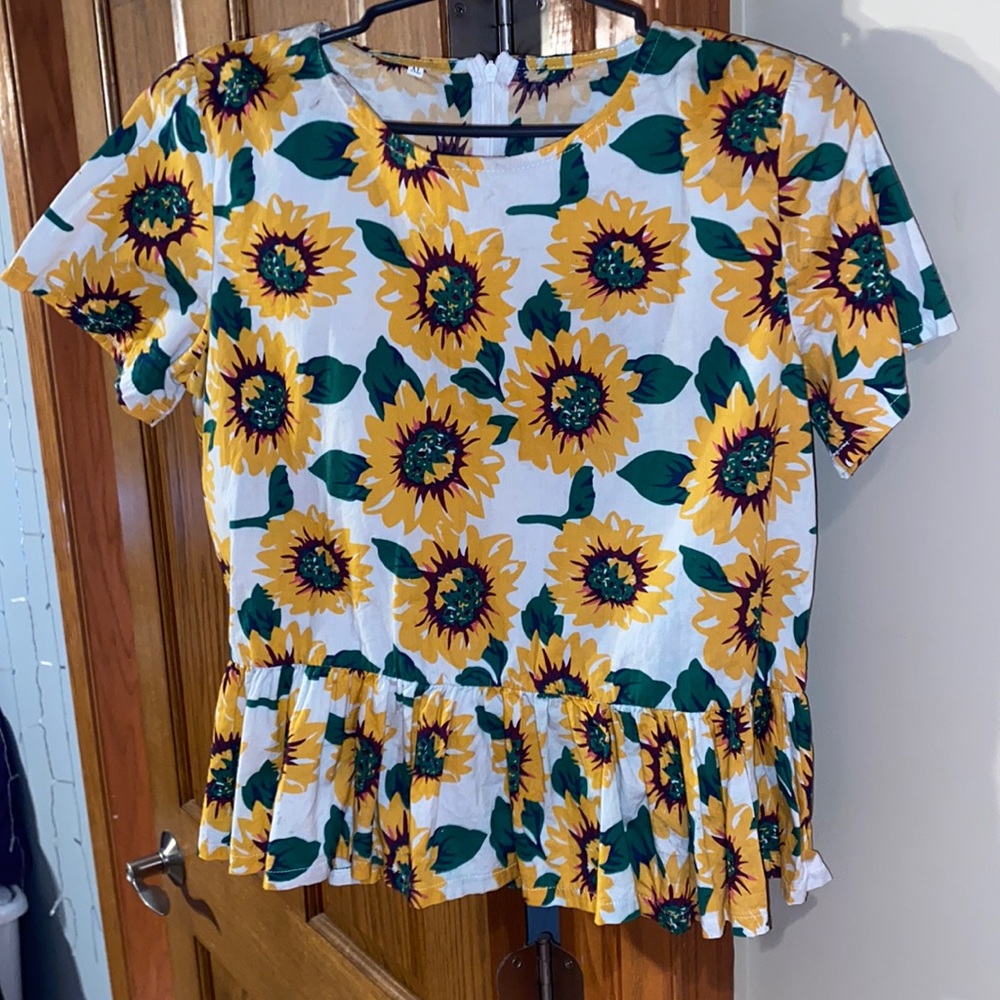 J. Crew Inspo Sunflower Fit Flare TShirt Blouse